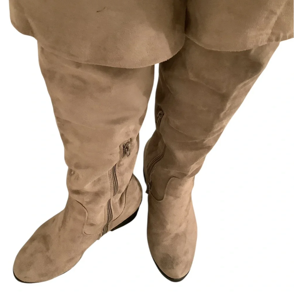 BAMBOO Over the Knee or Below the Knee Taupe Tan Faux Suede Boots.